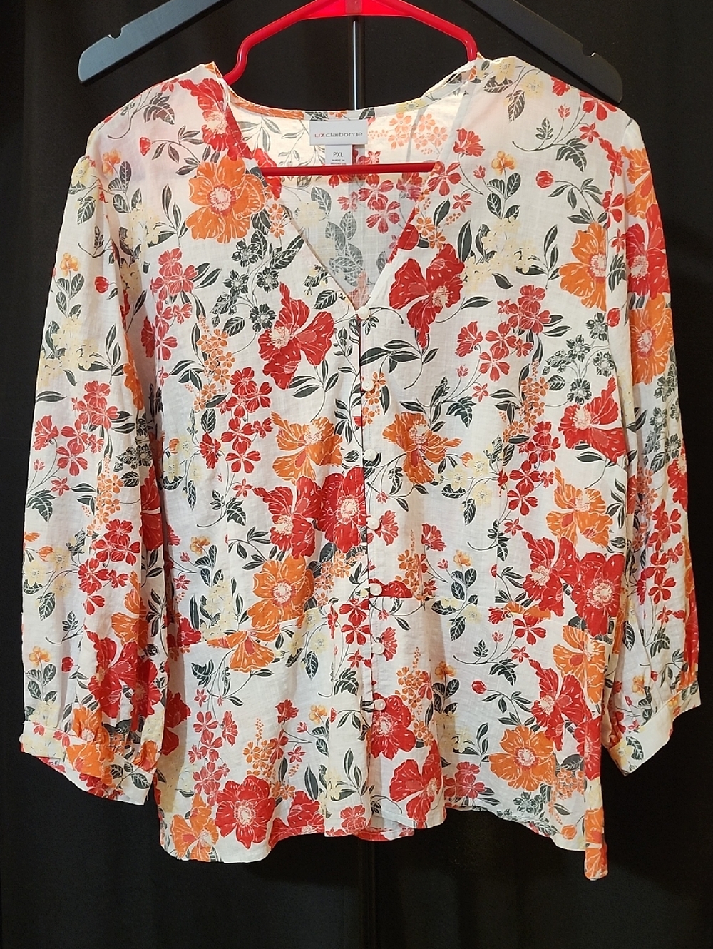 Liz Claiborne Floral Blouse – Petite XL – Red Orange Multi (NWT)
